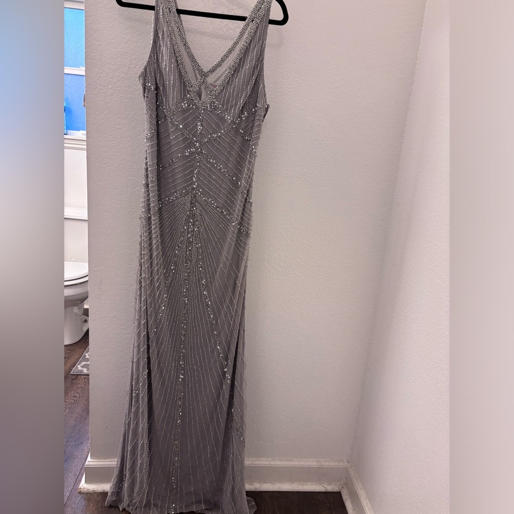 Elegant Gray Beaded Evening Gown